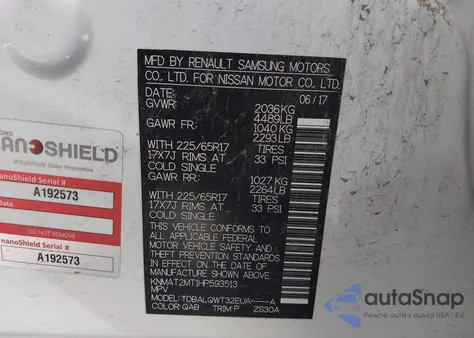 2017 Nissan Rogue Sv z USA, uszkodzony, nr VIN KNMAT2MT1HP593513